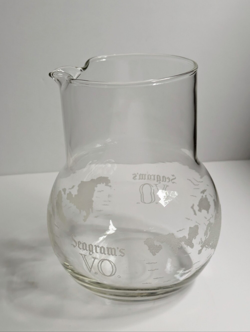 Vintage Seagram's VO Glass Water Pitcher Map of the World Carafe Jug Barware